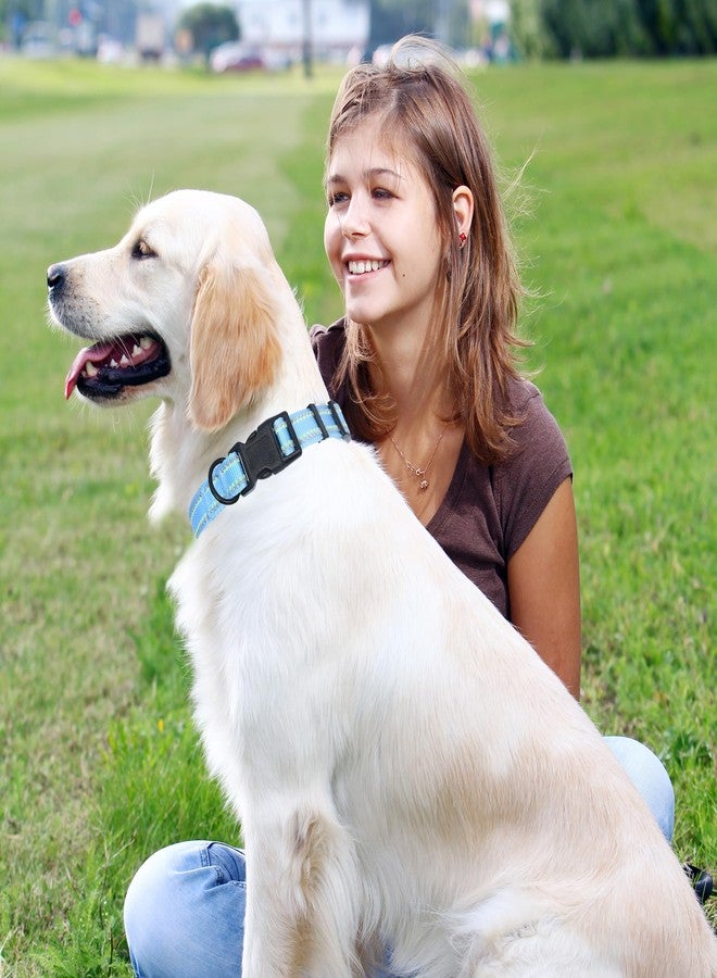 مايل هاي لايف طوق عاكس للكلاب من مايل هاي لايف، طوق أساسي قابل للتعديل وسريع الفتح، طوق ناعم من النايلون للحيوانات الأليفة مع حلقة معدنية على شكل حرف D للكلاب الصغيرة والمتوسطة والكبيرة (أزرق، مقاس L، محيط الرقبة 15-19 بوصة). - Image 2